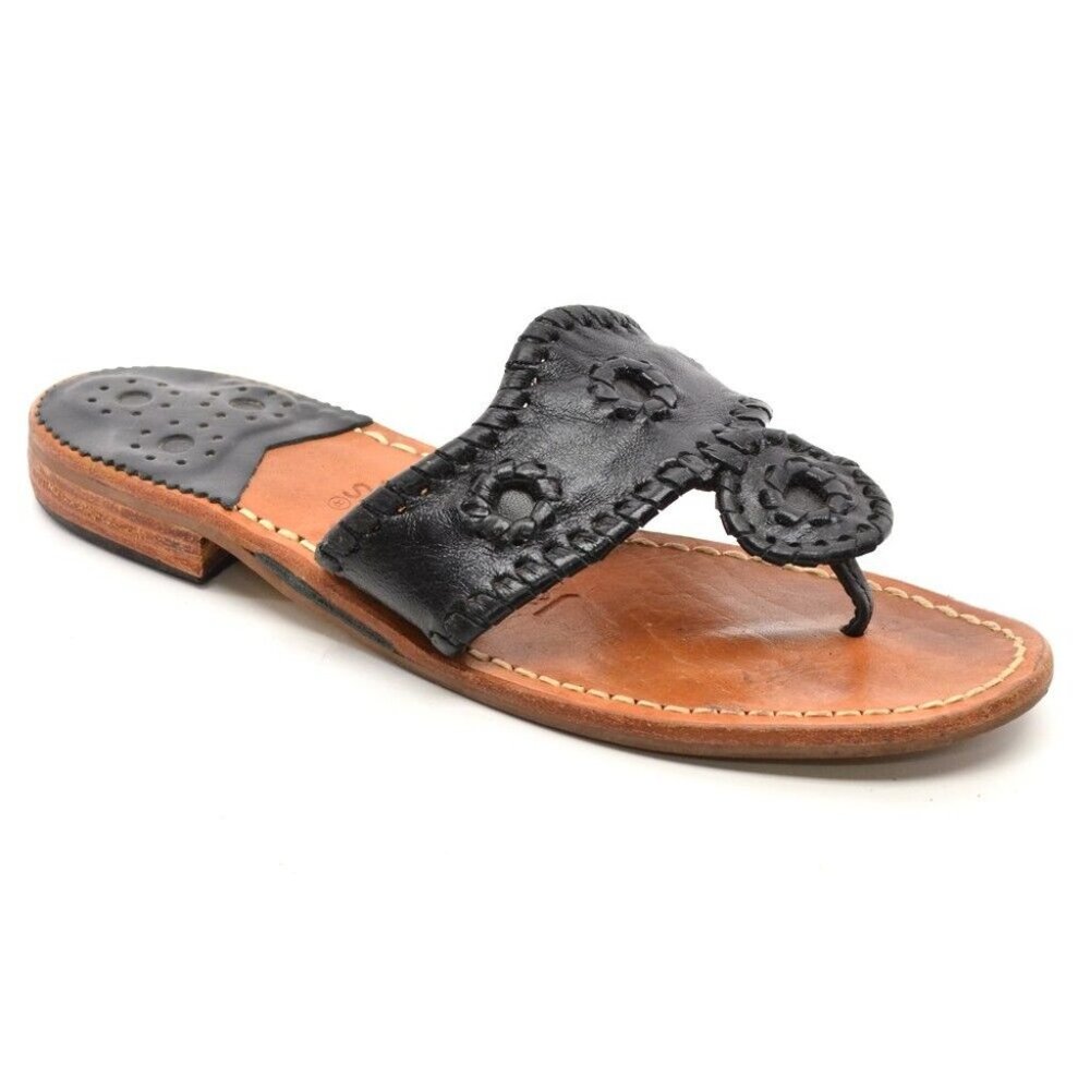 Jack Rogers Hamptons Navajo Black Thong Sandals 5 M